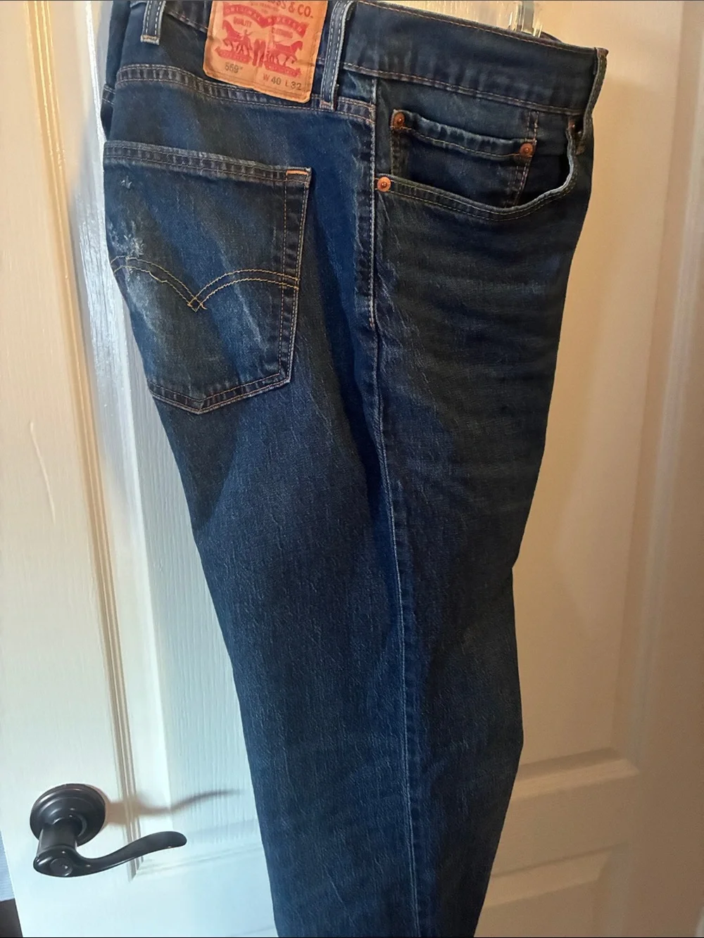Men's Slim Straight Jeans in Dark Blue Denim